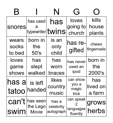 Ice Breaker Bingo Card