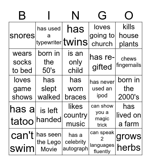 Ice Breaker Bingo Card