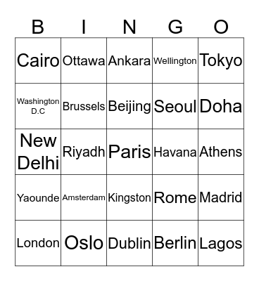 Capitals Bingo Card