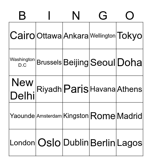 Capitals Bingo Card