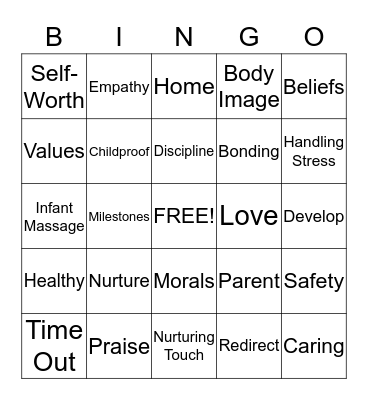 Nurturing Parenting Bingo Card