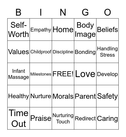 Nurturing Parenting Bingo Card
