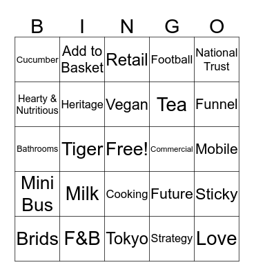 Commercial Away Day Bingo Card