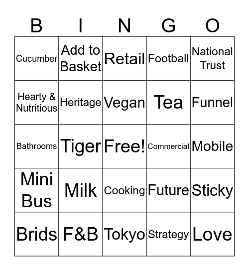 Commercial Away Day Bingo Card