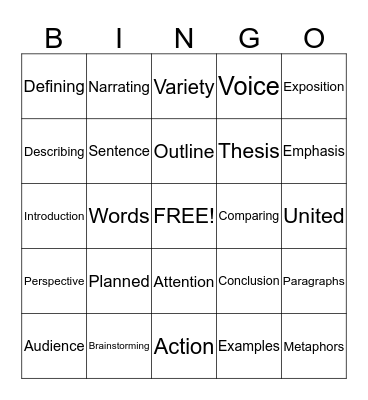Writing an Effective Essay Bingo Card