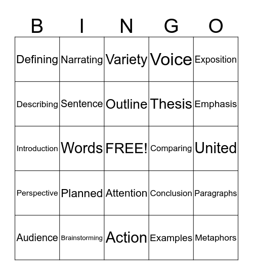 Writing an Effective Essay Bingo Card