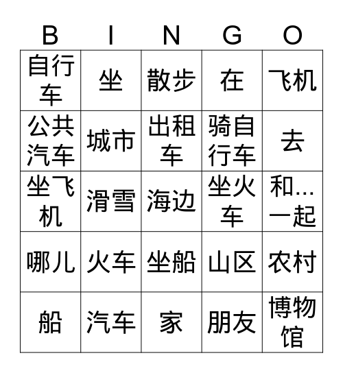 地区和交通 Bingo Card
