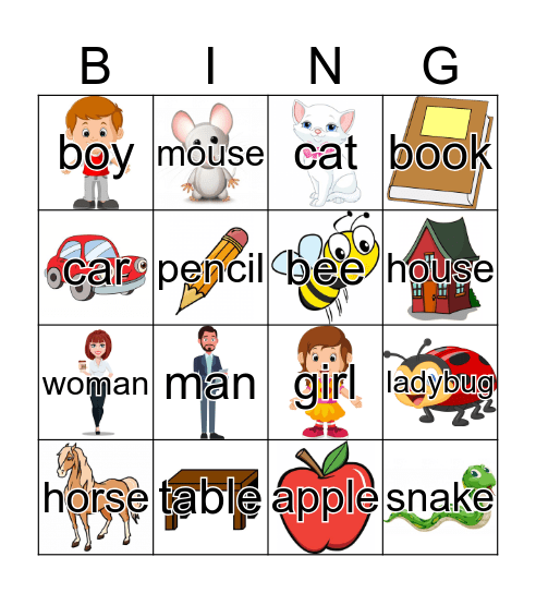 Nouns Bingo Card