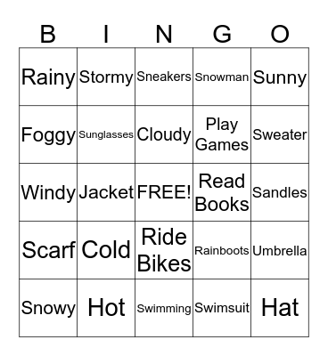 Weather Bingo Card