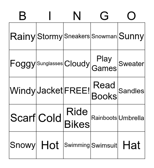 Weather Bingo Card