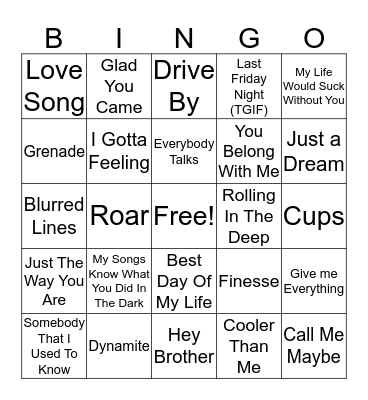 Hits Of the Current Decade Bingo Card