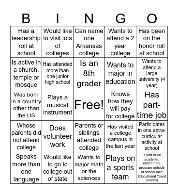 COLLEGE BOUND BINGO Card