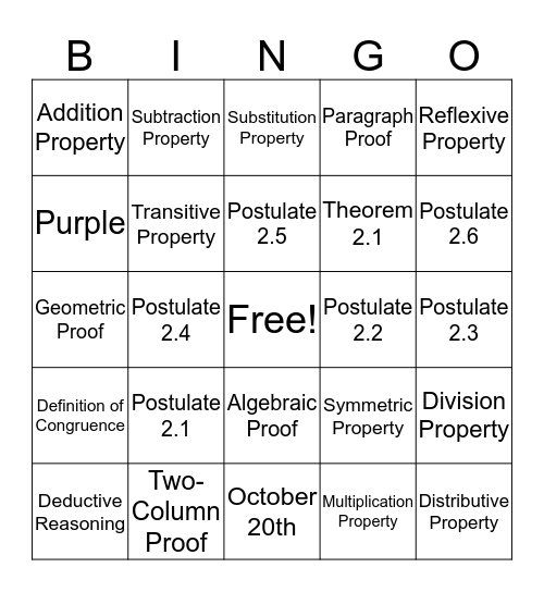 Proof Bingo Card