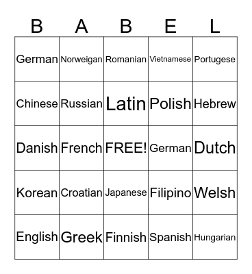 The Tower of Babel Bingo Card