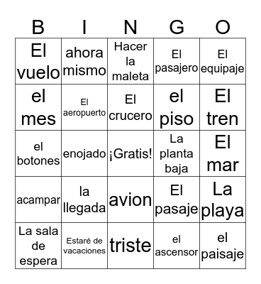 Viaje Bingo Card