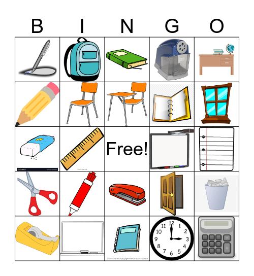 Materiales escolares Bingo Card