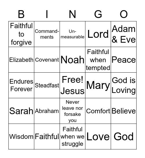 Faithful Bingo Card