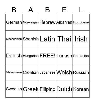 The Tower of Babel Bingo Card