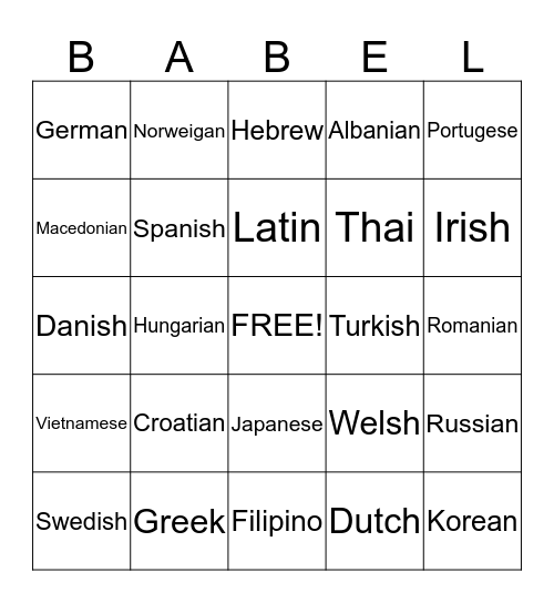 The Tower of Babel Bingo Card