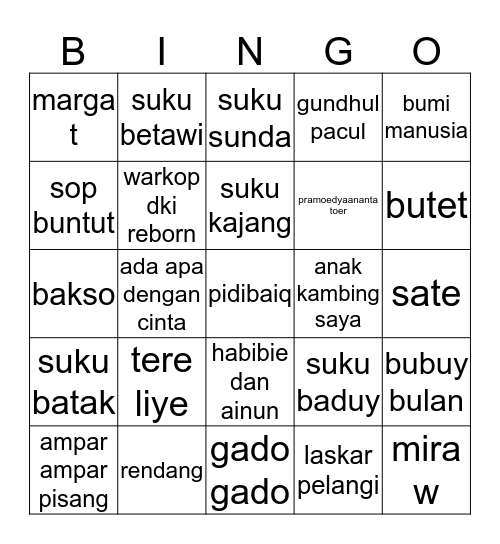 Ayika Bingo Card