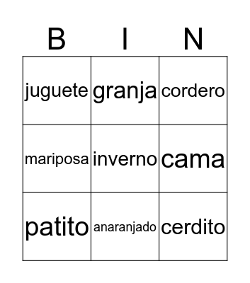 Spanish Bingo Card
