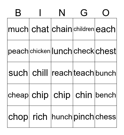 CH Words Bingo Card