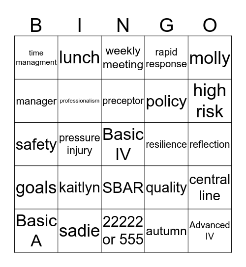RN Resident BINGO Card