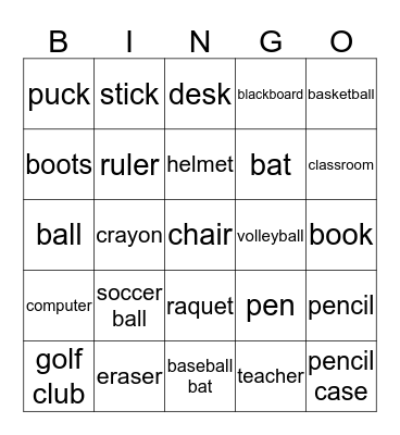 G2 Sports Equipmant Bingo Card