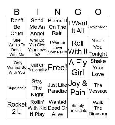 80's Hits Bingo Card