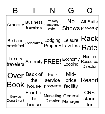 The Lodging Industry Bingo Card
