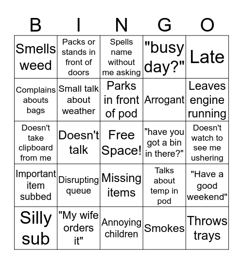 Customer Bingo Card