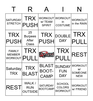 TRX Training Bingo Card