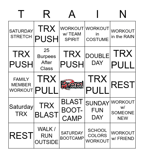 TRX Training Bingo Card