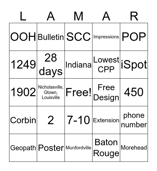 Lamar Bingo Card