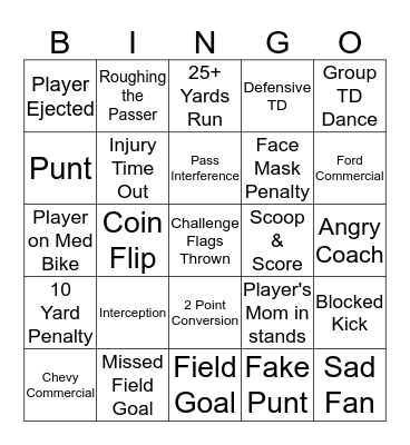 Sept. 30, 2019. 1st Half. 4 Corners to win BINGO! Bingo Card