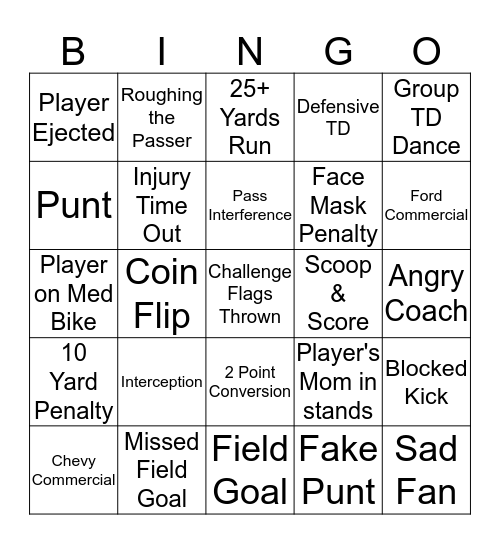 Sept. 30, 2019. 1st Half. 4 Corners to win BINGO! Bingo Card