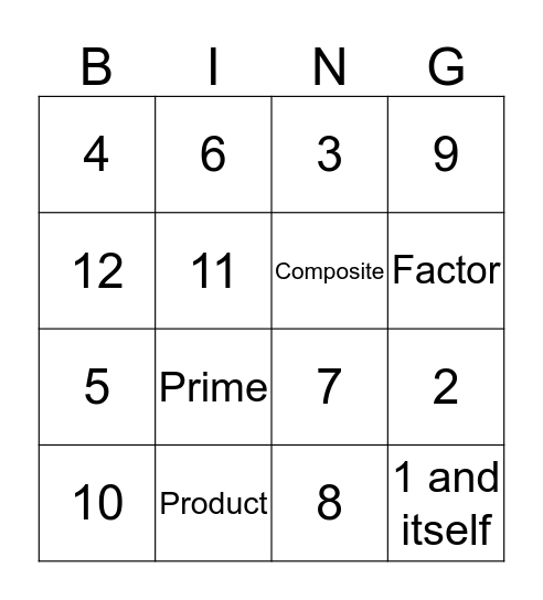 Factor Bingo Card