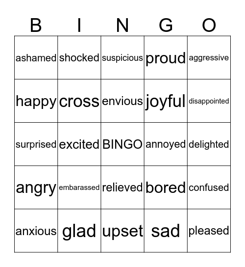 Feeling Bingo Card