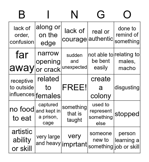 WORD REVIEW BINGO Card