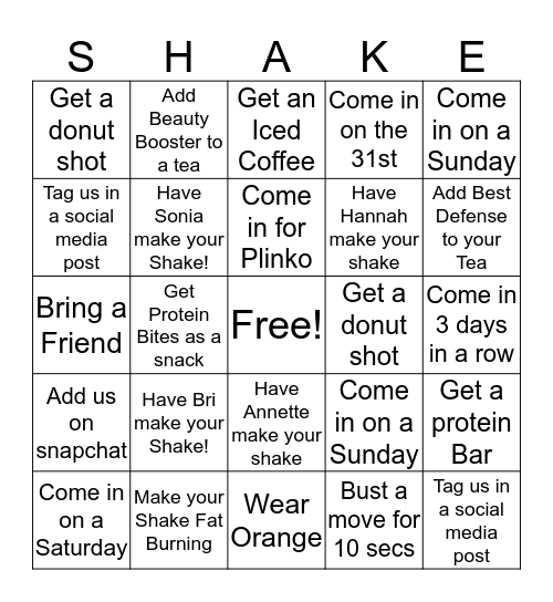 Shake and Scare Halloween Bingo Card