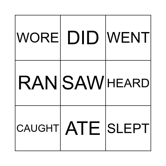 IRREGULAR VERBS Bingo Card