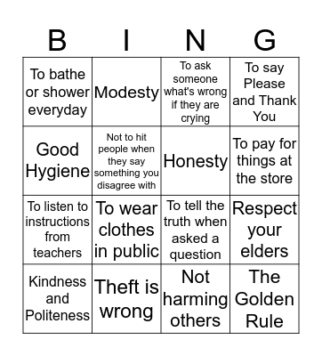 Elements of Culture Bingo Card