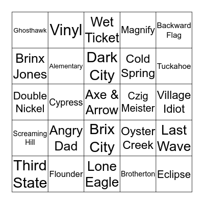 Crossroads Beer Bingo Jerzy Bingo Card