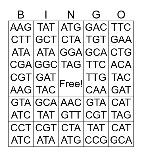DNA Based Pairing  Bingo Card