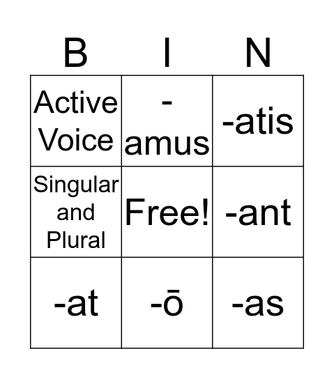 Vocab Bingo Card