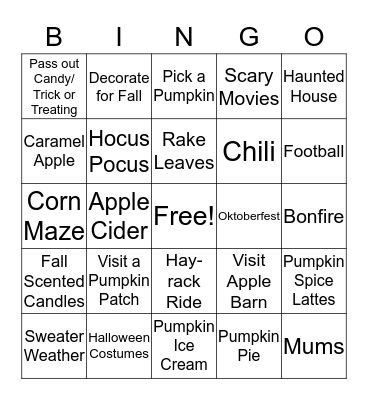 Fall Bingo!  Bingo Card