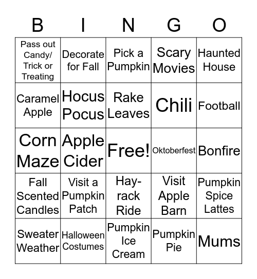 Fall Bingo!  Bingo Card