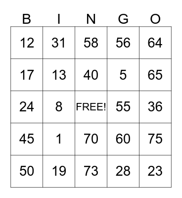 Gisella's Bingo Card