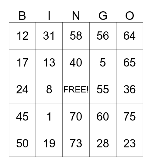 Gisella's Bingo Card