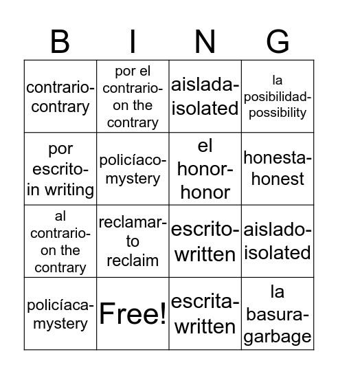 El Incidente Aryeb García Bingo Card